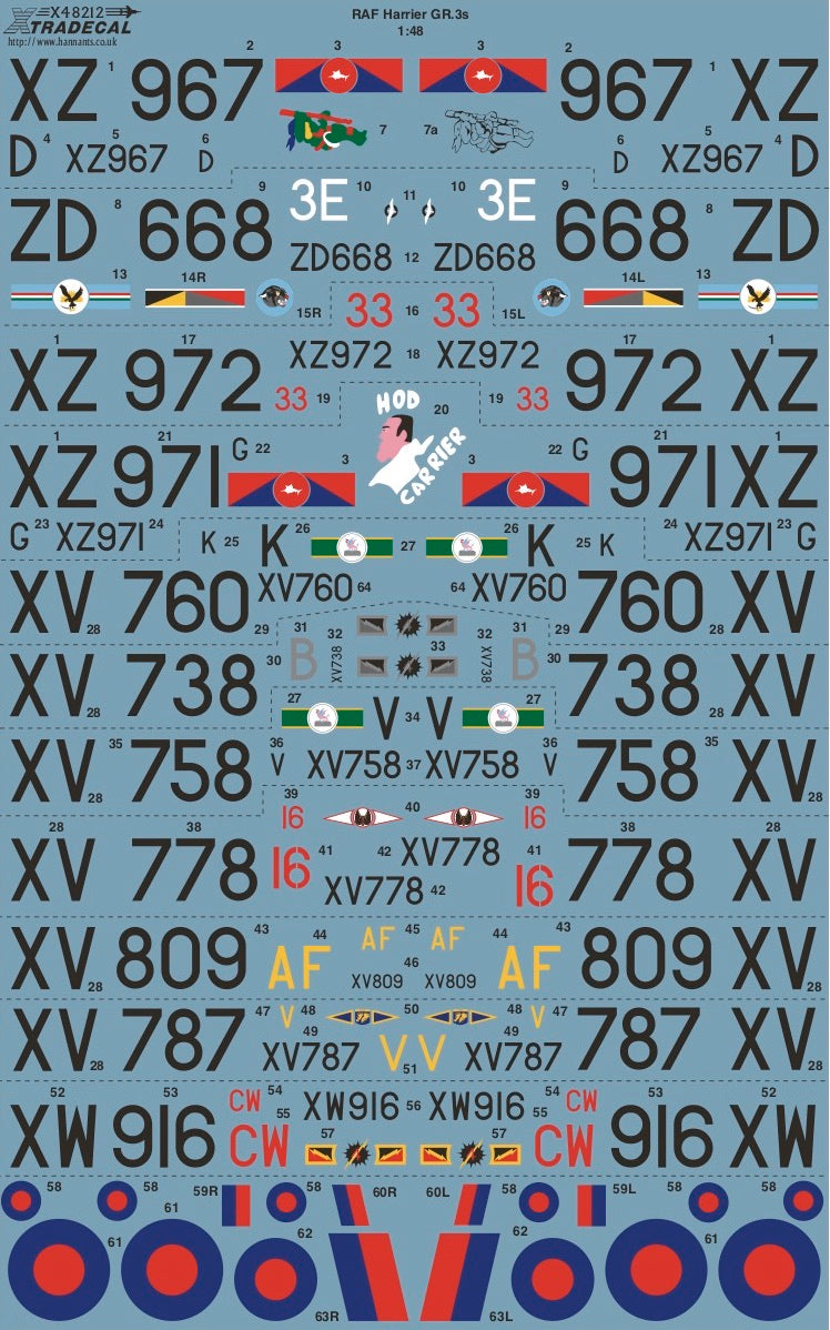 Xtradecal 48212 1:48 RAF Harrier GR.3s