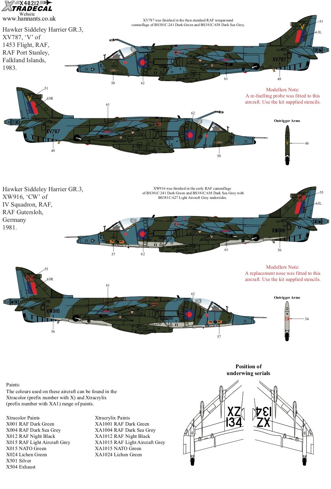 Xtradecal 48212 1:48 RAF Harrier GR.3s