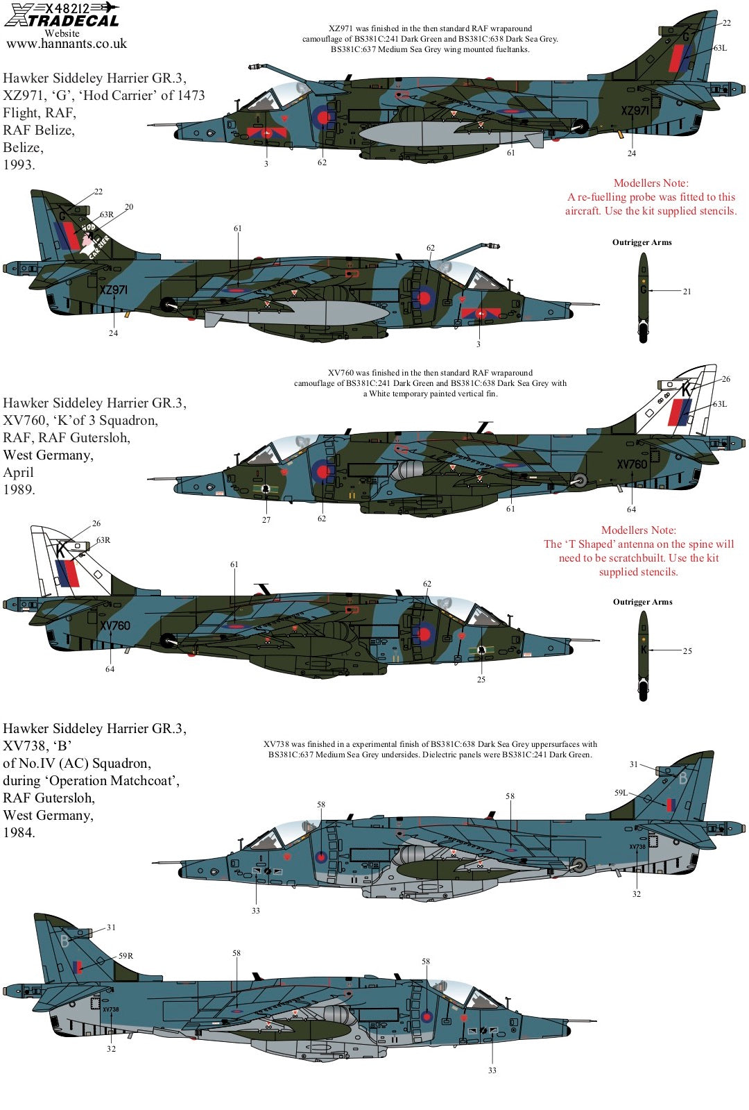 Xtradecal 48212 1:48 RAF Harrier GR.3s