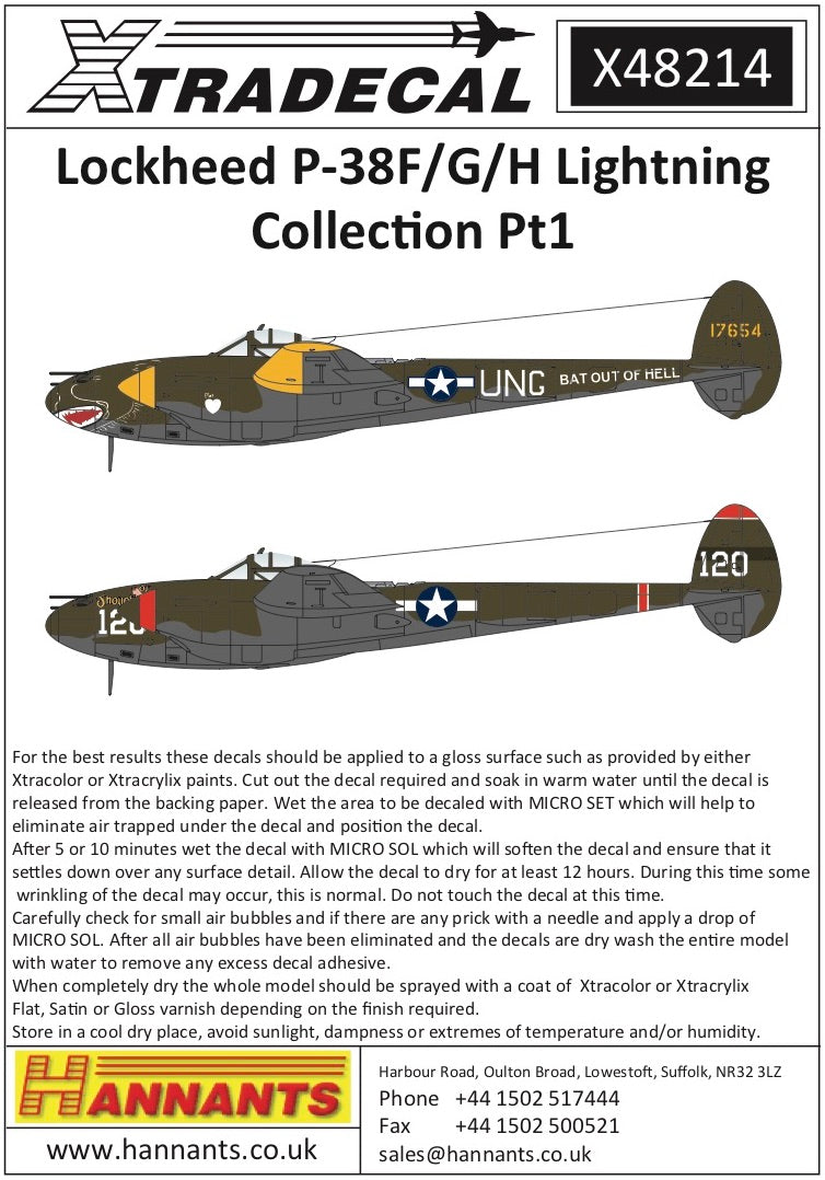 Xtradecal 48214 1:48 Lockheed P-38F/G/H Lightning Collection Part 1