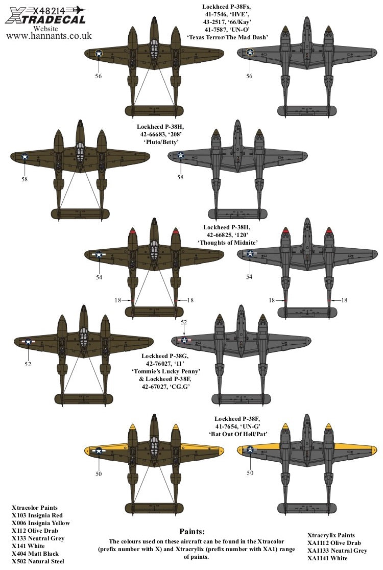 Xtradecal 48214 1:48 Lockheed P-38F/G/H Lightning Collection Part 1