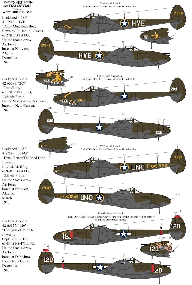 Xtradecal 48214 1:48 Lockheed P-38F/G/H Lightning Collection Part 1