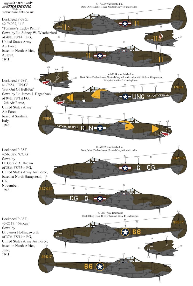 Xtradecal 48214 1:48 Lockheed P-38F/G/H Lightning Collection Part 1