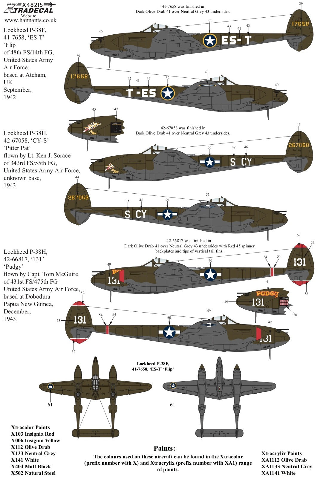 Xtradecal 48215 1:48 Lockheed P-38F/G/H Lightning Collection Part 2