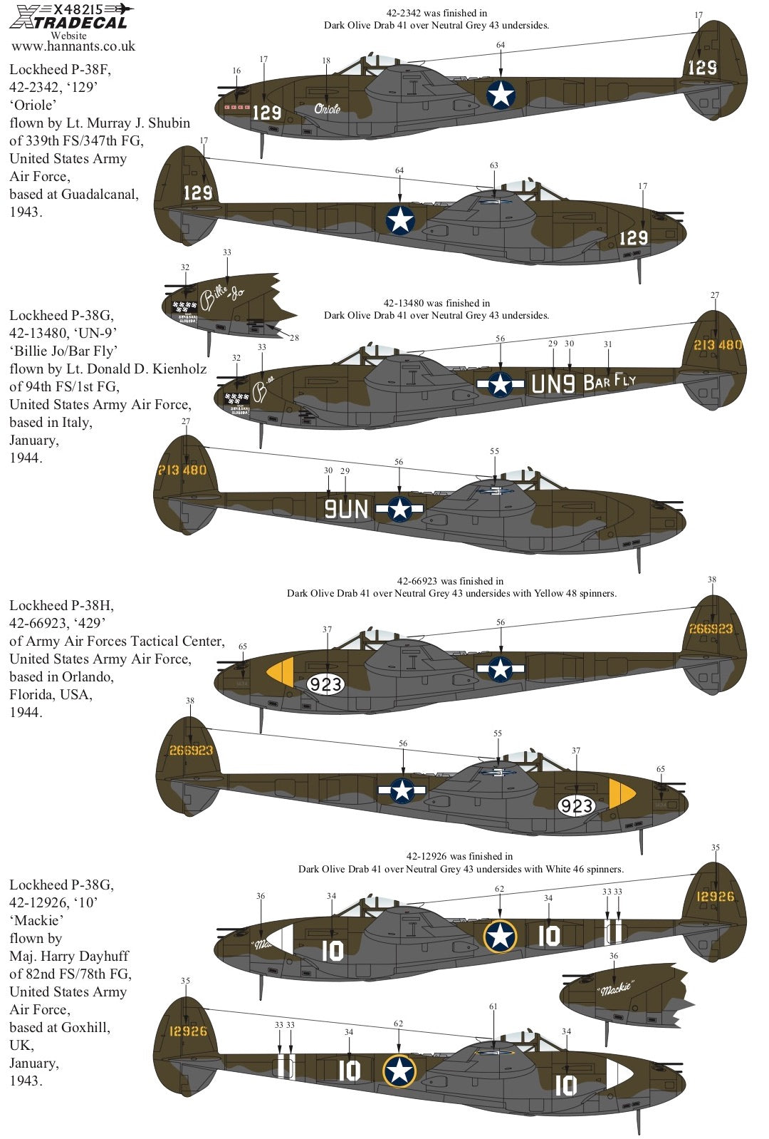 Xtradecal 48215 1:48 Lockheed P-38F/G/H Lightning Collection Part 2