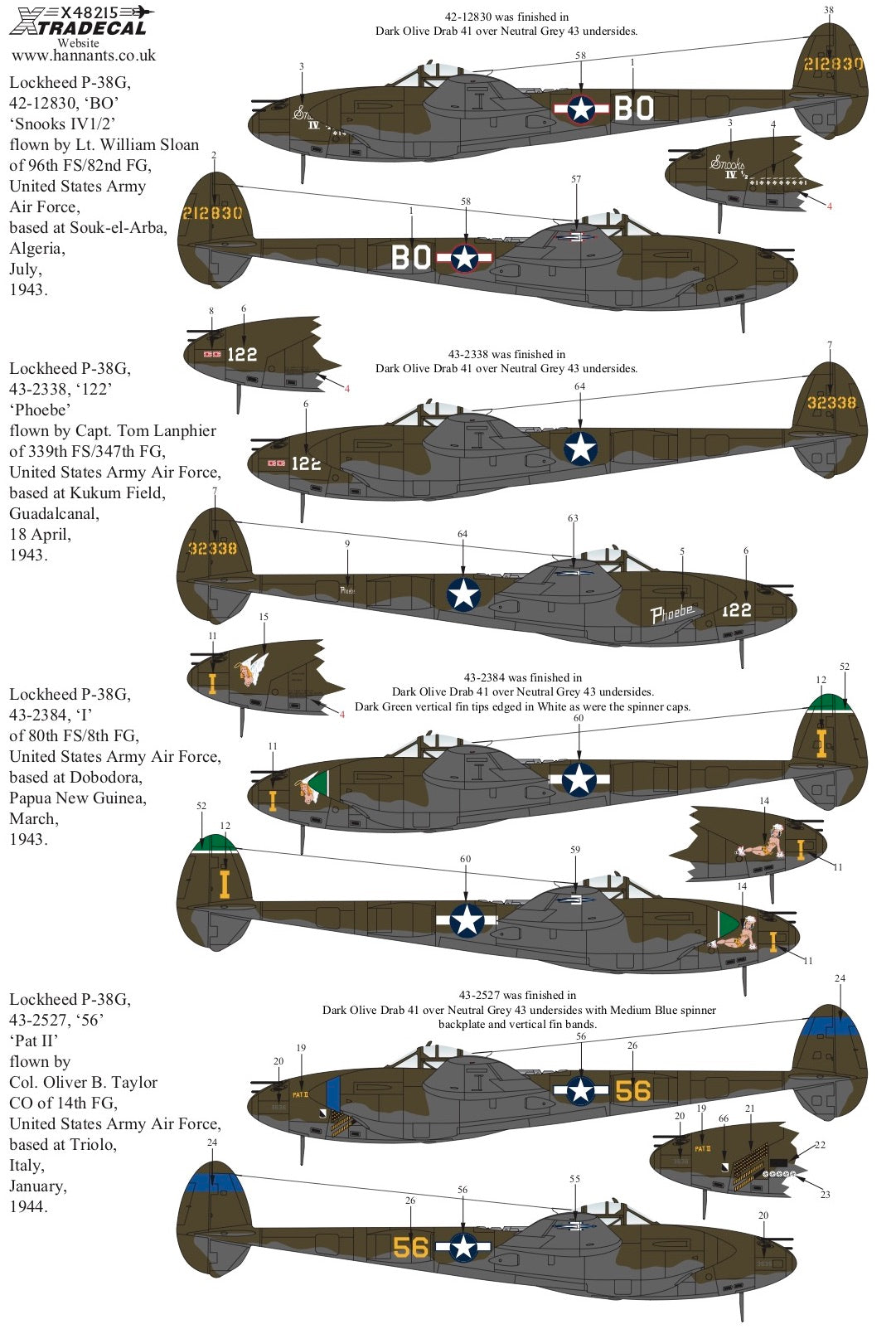 Xtradecal 48215 1:48 Lockheed P-38F/G/H Lightning Collection Part 2