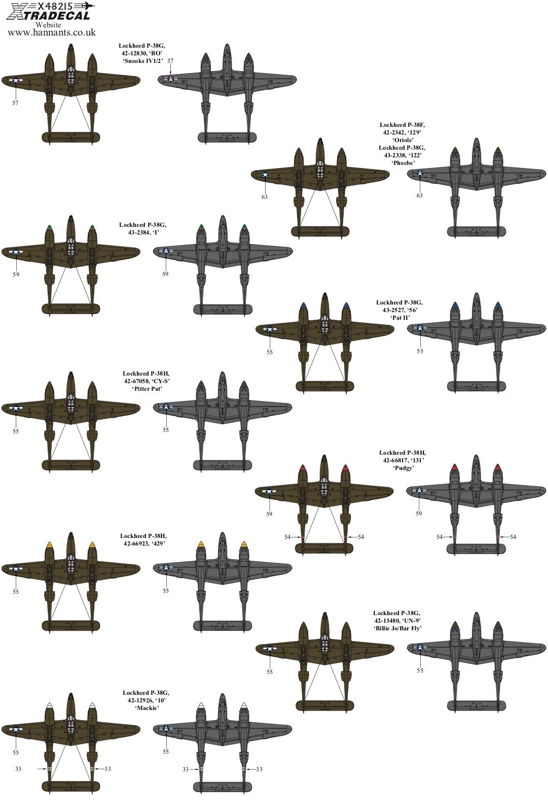 Xtradecal 48215 1:48 Lockheed P-38F/G/H Lightning Collection Part 2