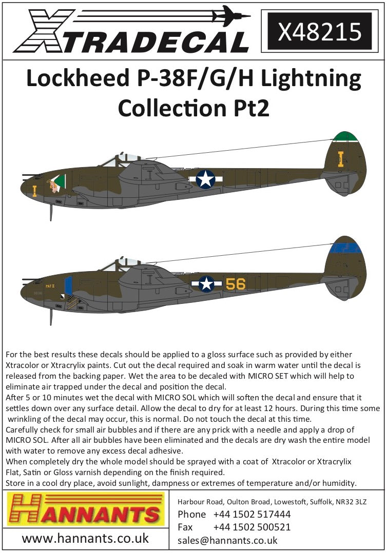 Xtradecal 48215 1:48 Lockheed P-38F/G/H Lightning Collection Part 2