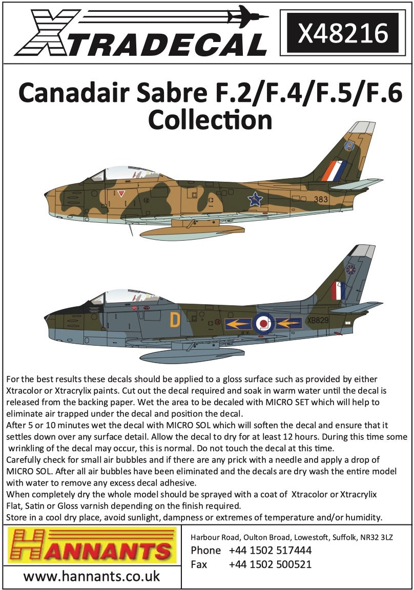 Xtradecal 48216 1:48 Canadair Sabre F.2/F.4/F.5/F.6 Collection