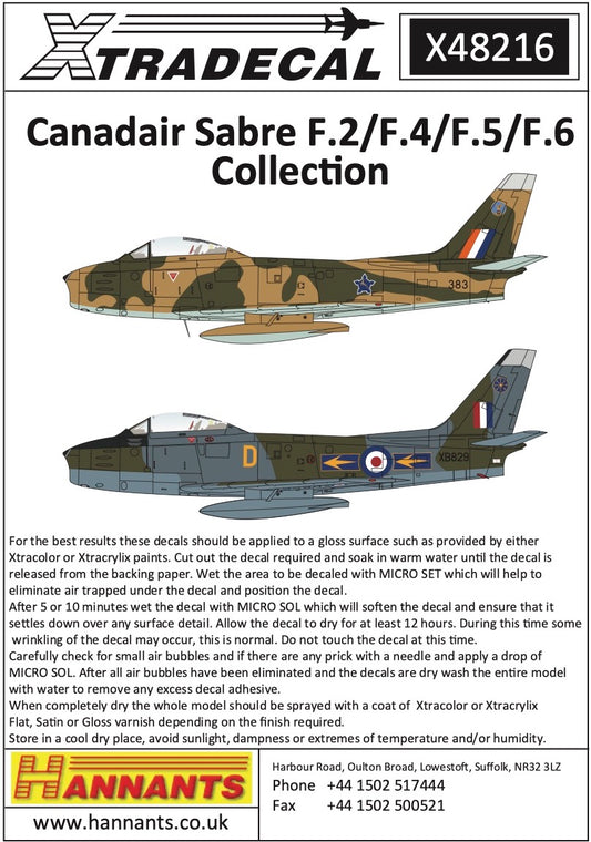 Xtradecal 48216 1:48 Canadair Sabre F.2/F.4/F.5/F.6 Collection