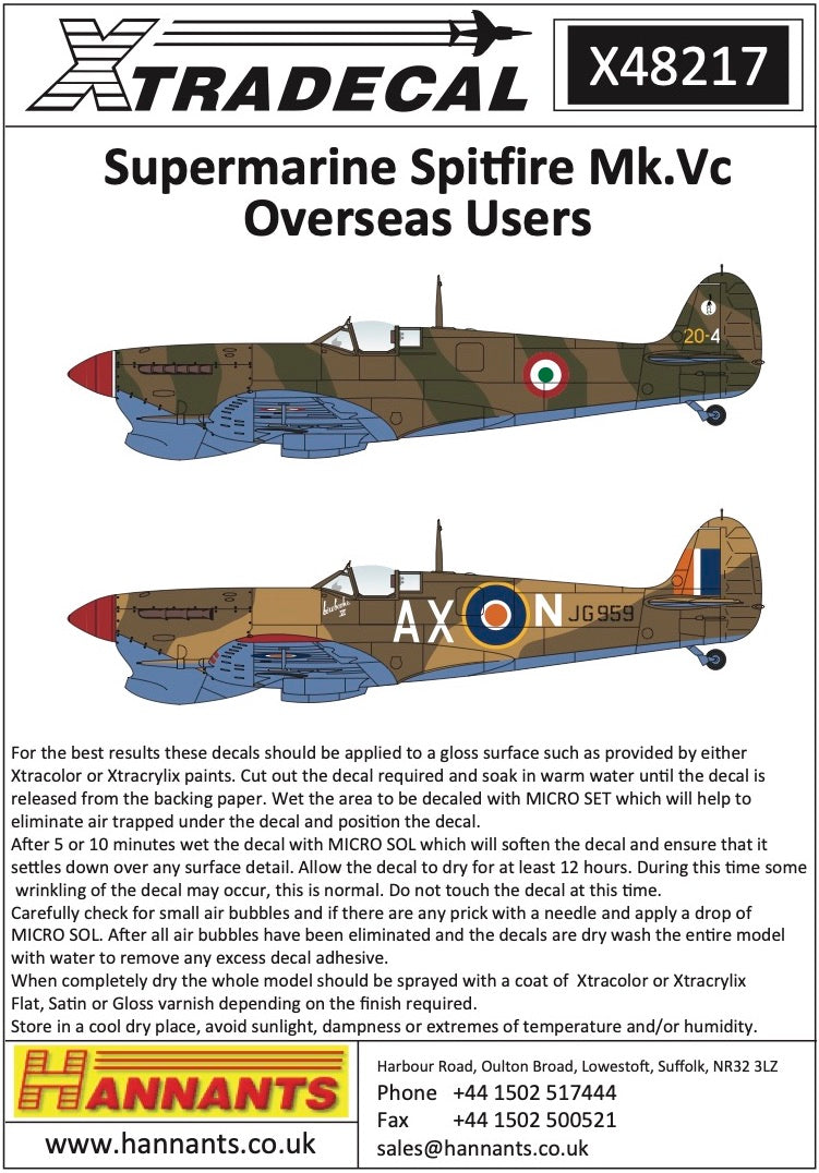 Xtradecal 48217 1:48 Supermarine Spitfire Mk.Vc Overseas Users