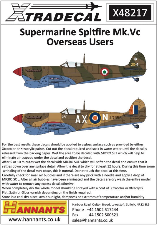 Xtradecal 48217 1:48 Supermarine Spitfire Mk.Vc Overseas Users