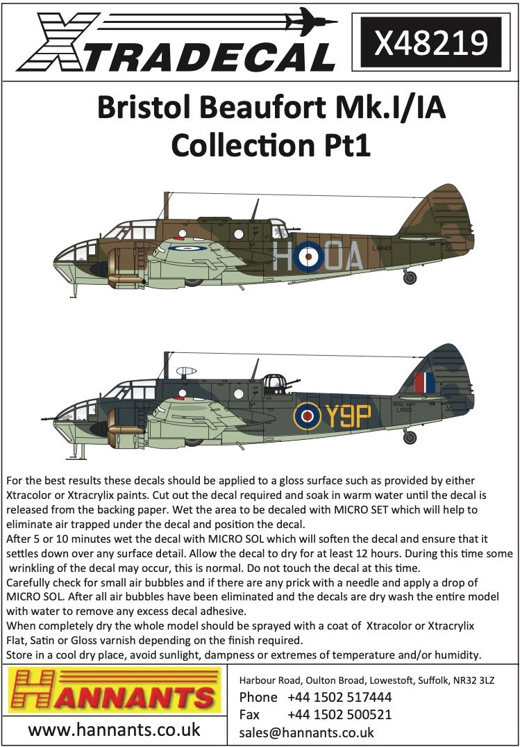 Xtradecal 48219 1:48 Bristol Beaufort Mk.I/IA Collection Part 1