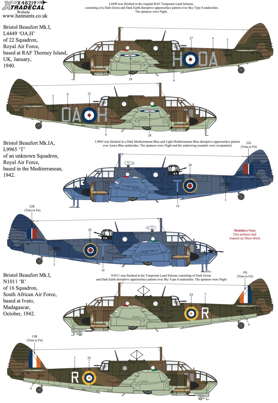 Xtradecal 48219 1:48 Bristol Beaufort Mk.I/IA Collection Part 1