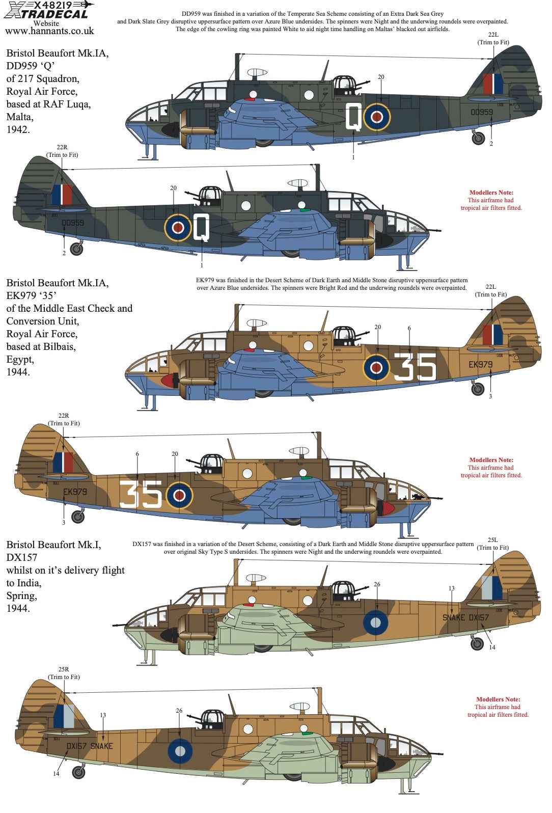 Xtradecal 48219 1:48 Bristol Beaufort Mk.I/IA Collection Part 1