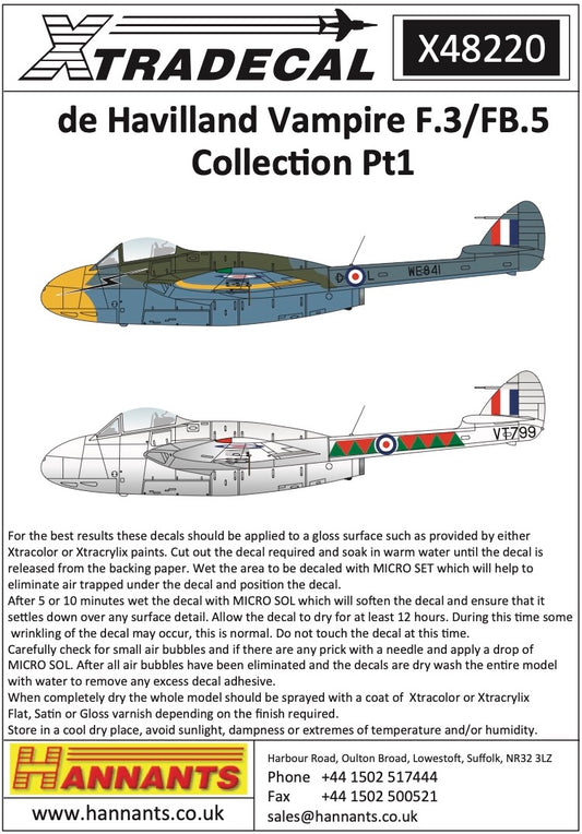 Xtradecal 48220 1:48 de Havilland Vampire F.3/FB.5 Collection Part 1