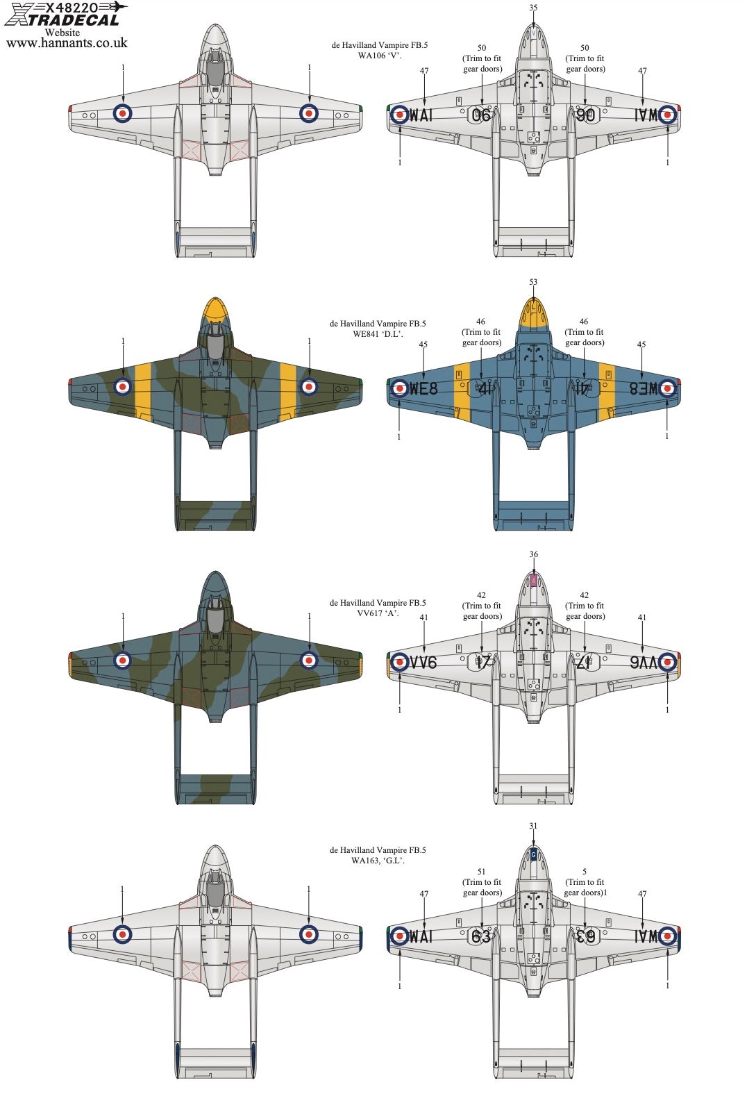 Xtradecal 48220 1:48 de Havilland Vampire F.3/FB.5 Collection Part 1