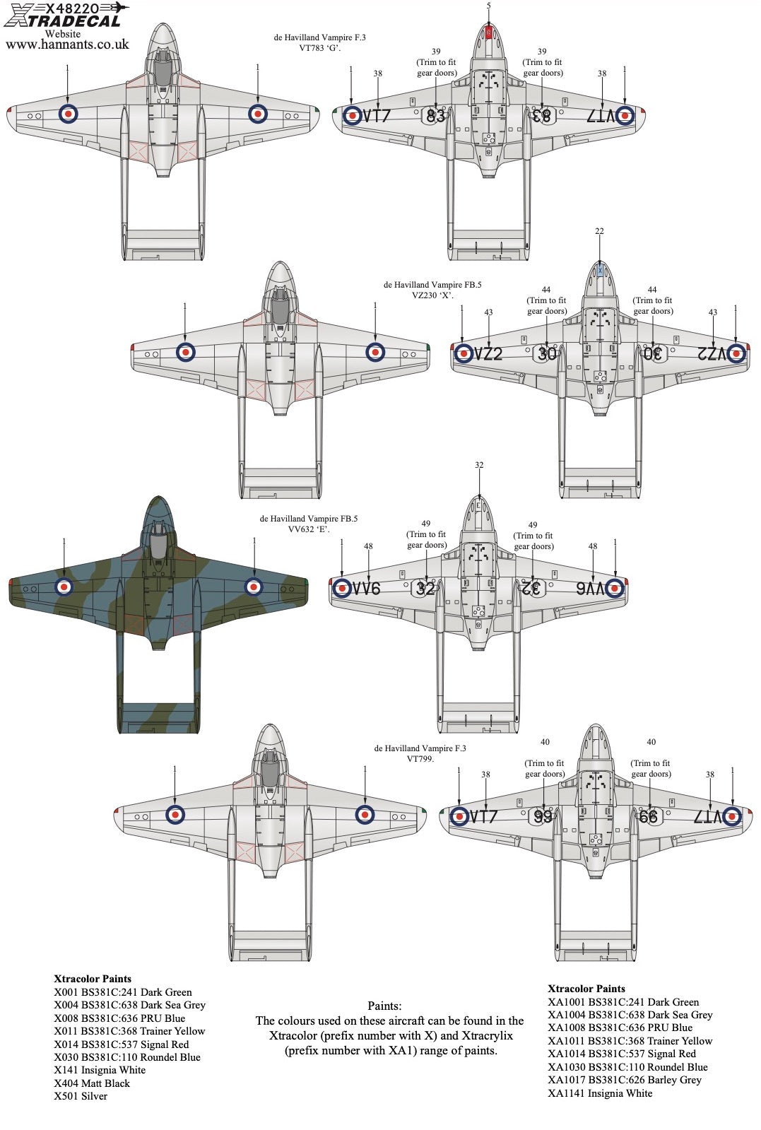 Xtradecal 48220 1:48 de Havilland Vampire F.3/FB.5 Collection Part 1