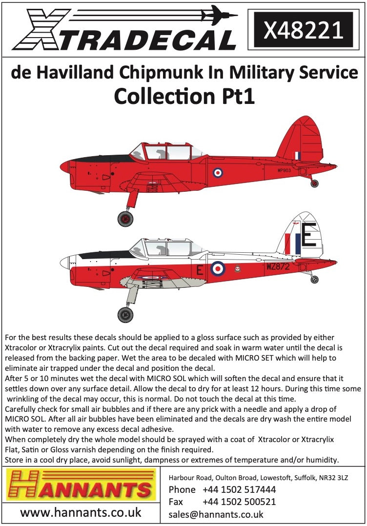 Xtradecal 48221 1:48 de Havilland Chipmunk in Military Service Part 1