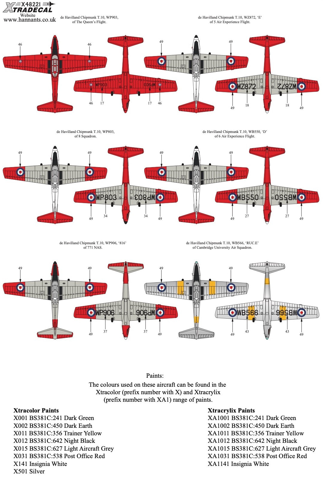 Xtradecal 48221 1:48 de Havilland Chipmunk in Military Service Part 1