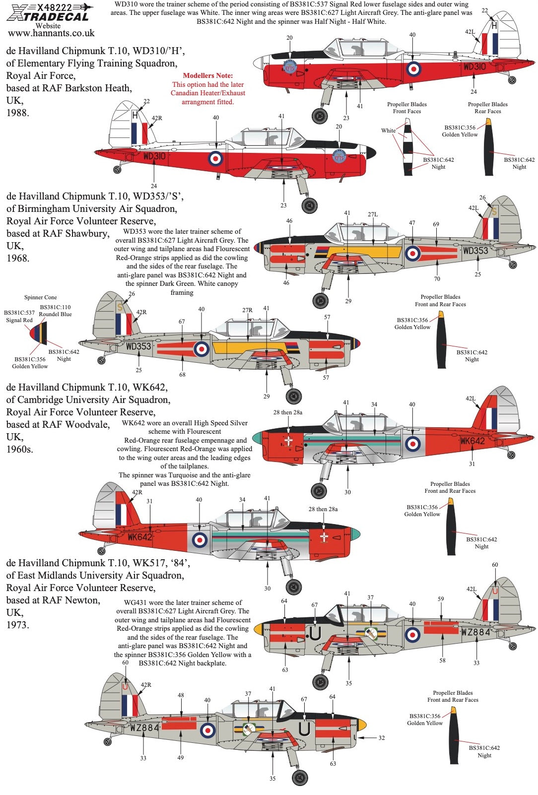 Xtradecal 48222 1:48 de Havilland Chipmunk in Military Service Part 2