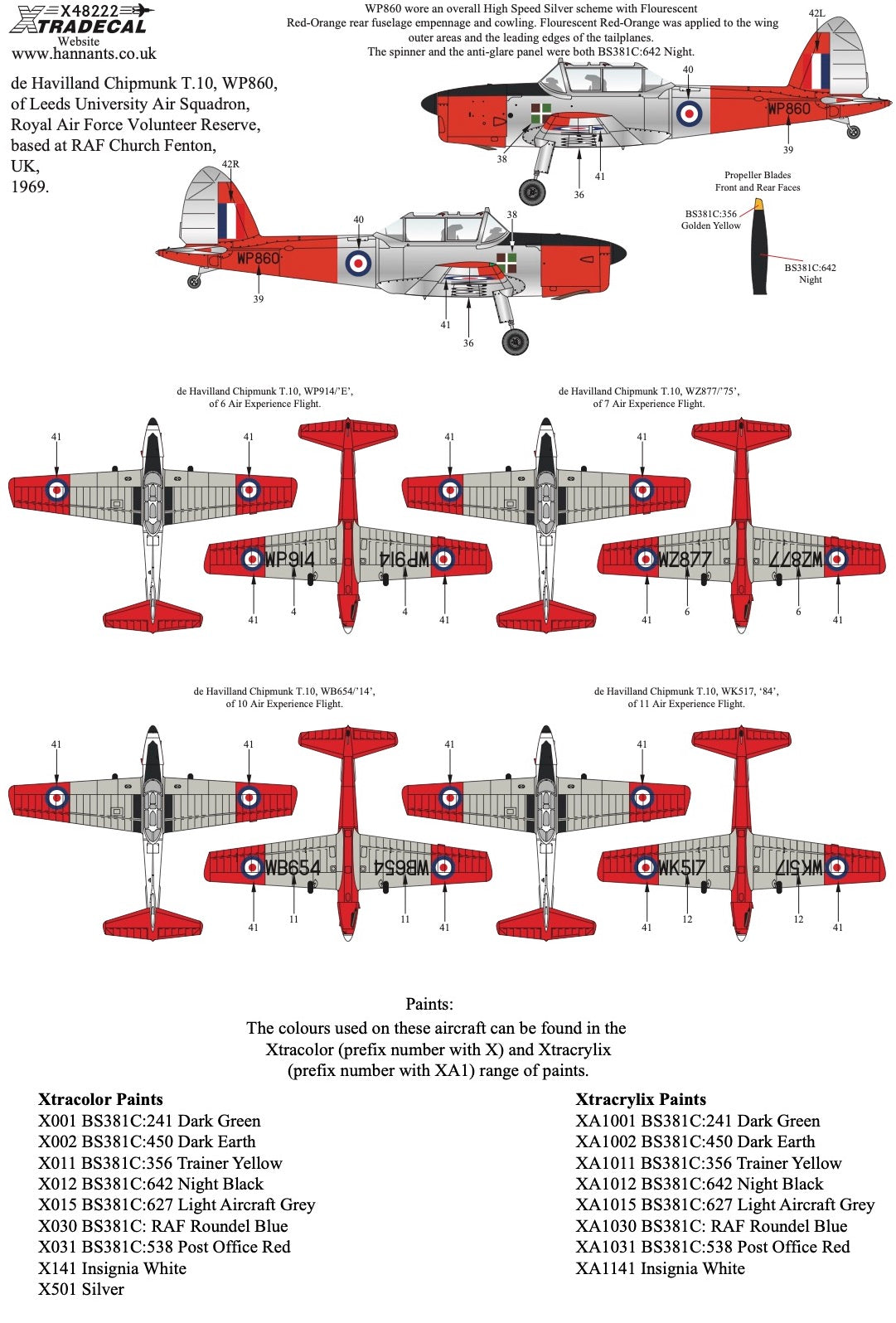 Xtradecal 48222 1:48 de Havilland Chipmunk in Military Service Part 2