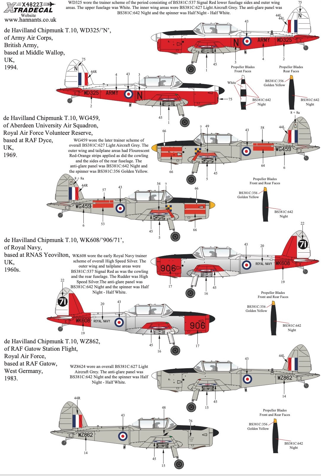 Xtradecal 48223 1:48 de Havilland Chipmunk in Military Service Part 3