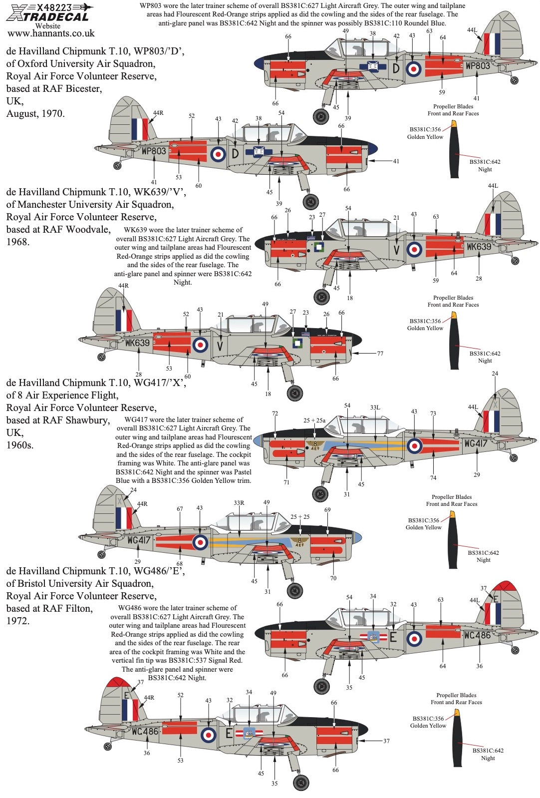 Xtradecal 48223 1:48 de Havilland Chipmunk in Military Service Part 3