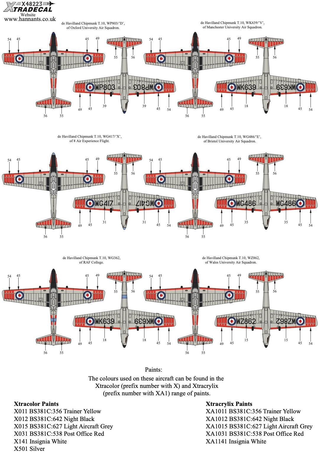 Xtradecal 48223 1:48 de Havilland Chipmunk in Military Service Part 3