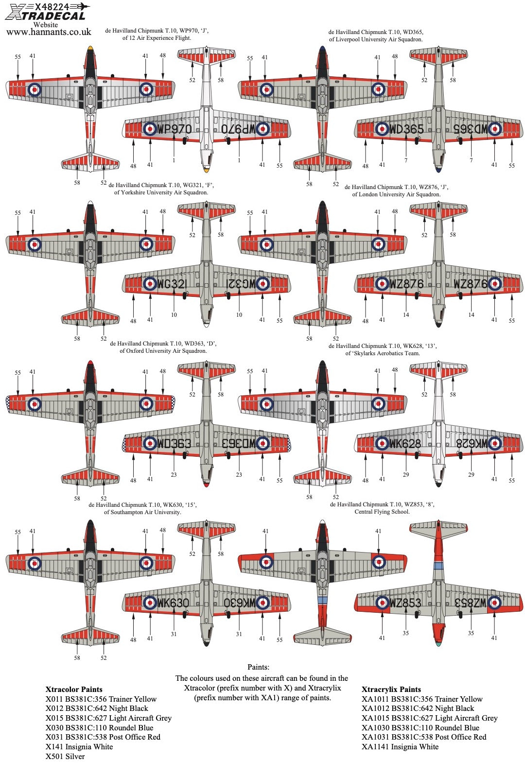 Xtradecal 48224 1:48 de Havilland Chipmunk in Military Service Part 4