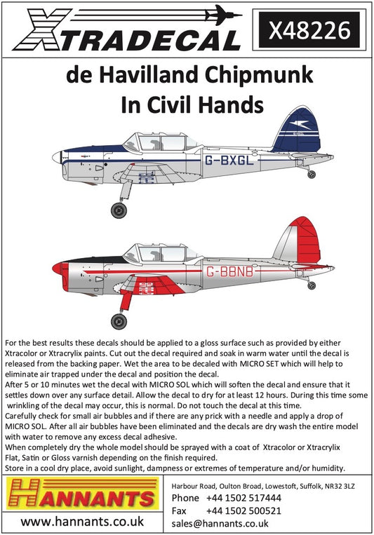 Xtradecal 48226 1:48 de Havilland Chipmunk in Civil Hands