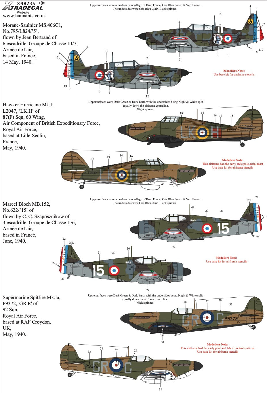 Xtradecal 48235 1:48 Battle of France Fighters Collection