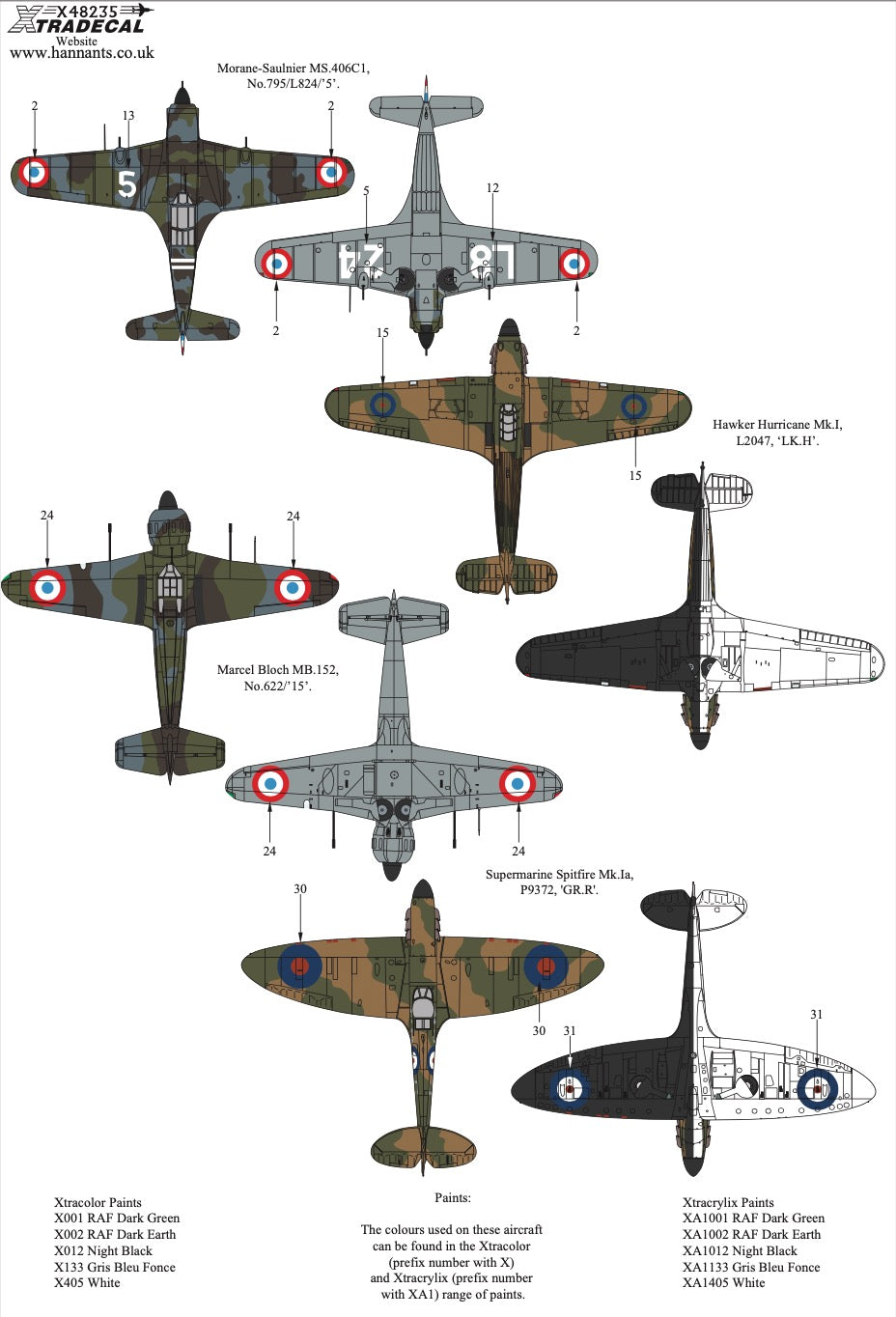 Xtradecal 48235 1:48 Battle of France Fighters Collection