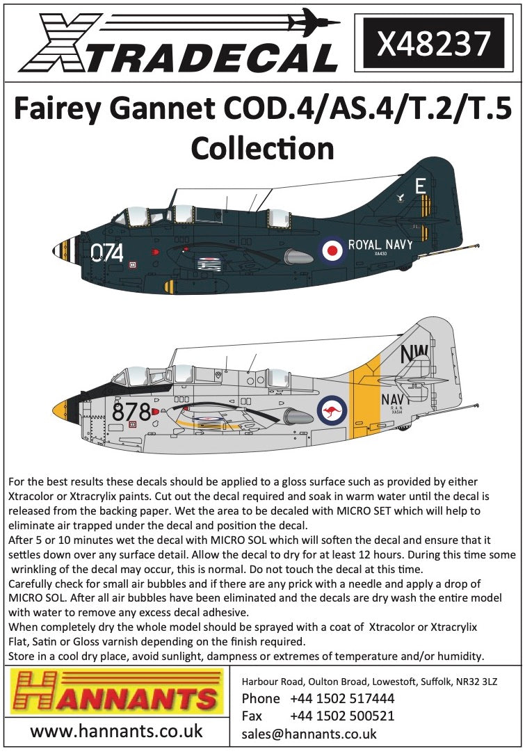 Xtradecal X48237 1:48 Fairey Gannet COD.4/AS.4/T.2/T.5 Collection