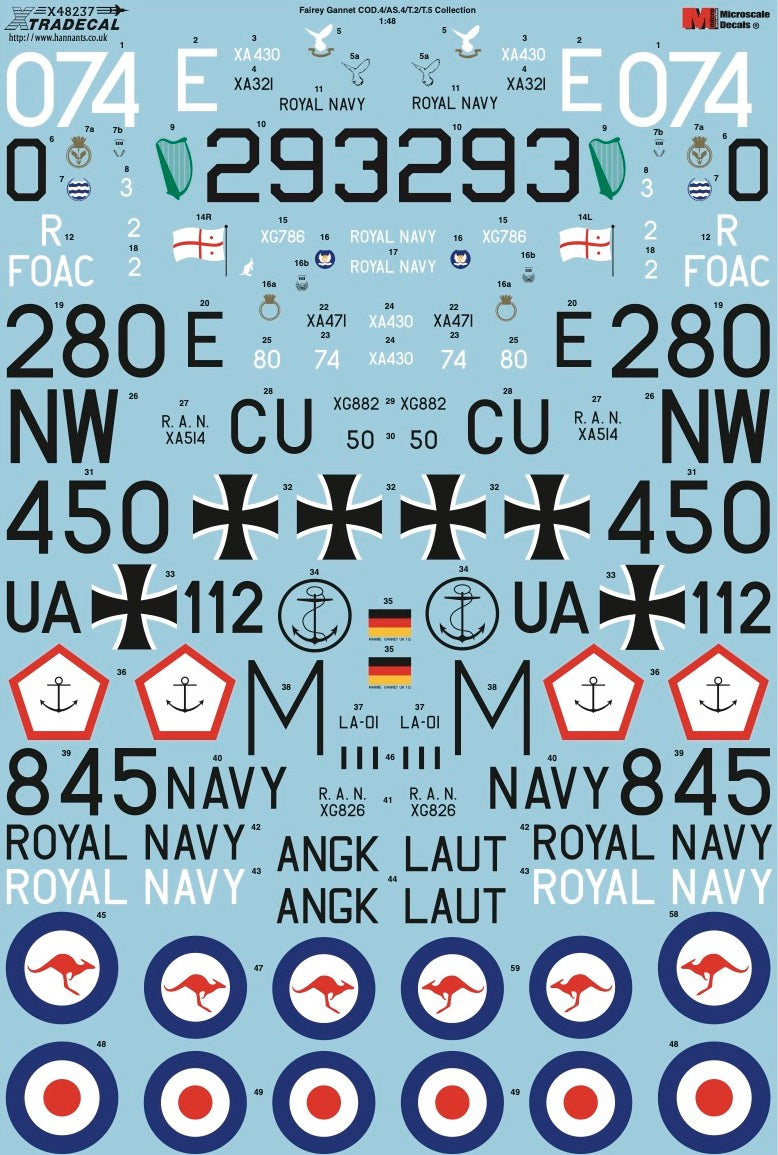 Xtradecal X48237 1:48 Fairey Gannet COD.4/AS.4/T.2/T.5 Collection