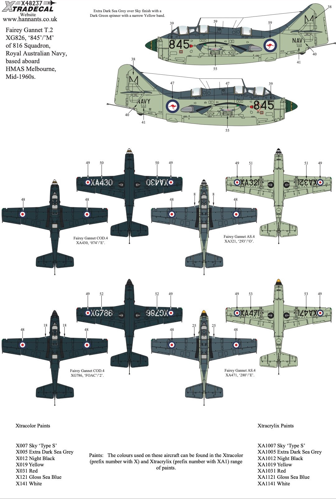 Xtradecal X48237 1:48 Fairey Gannet COD.4/AS.4/T.2/T.5 Collection