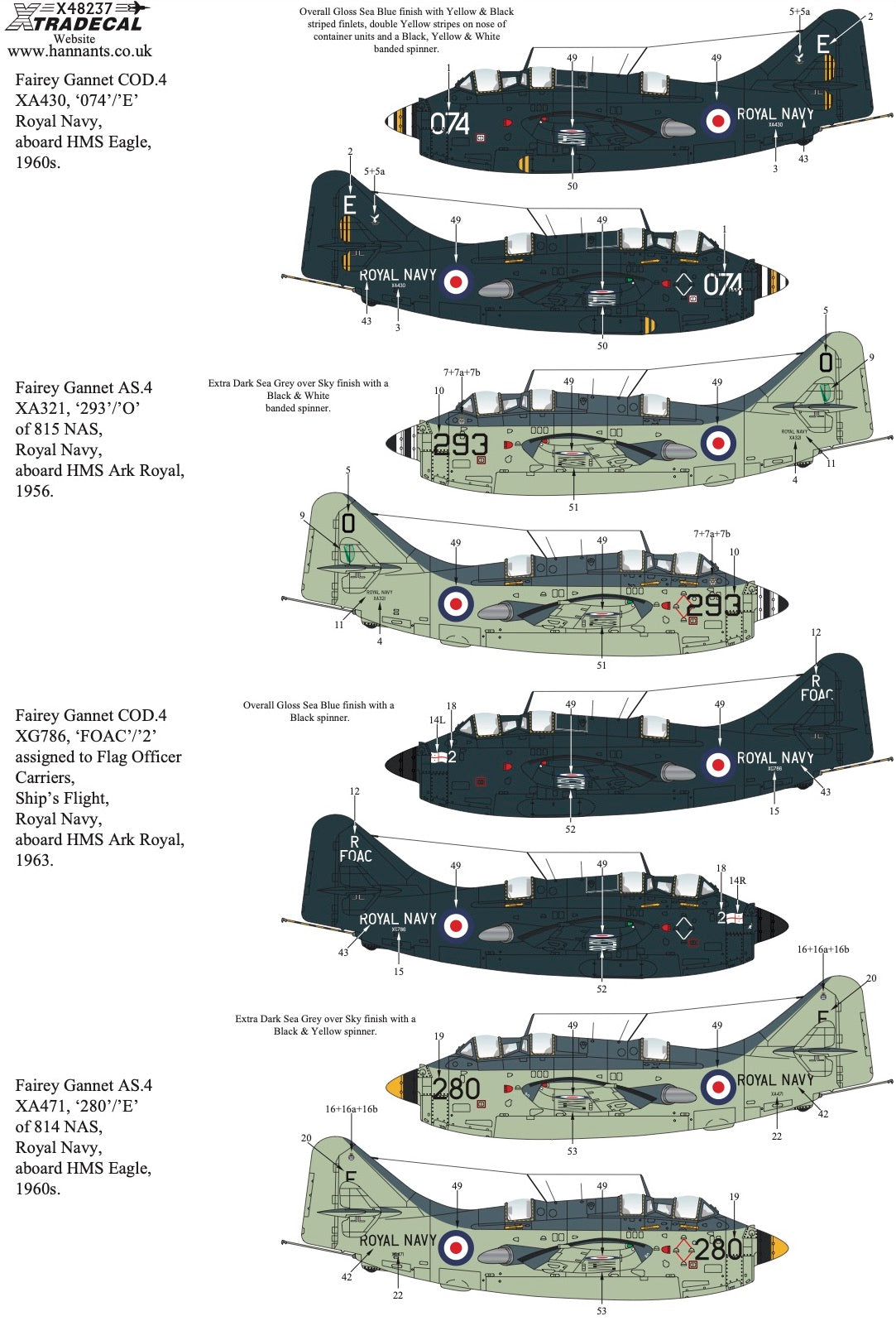 Xtradecal X48237 1:48 Fairey Gannet COD.4/AS.4/T.2/T.5 Collection