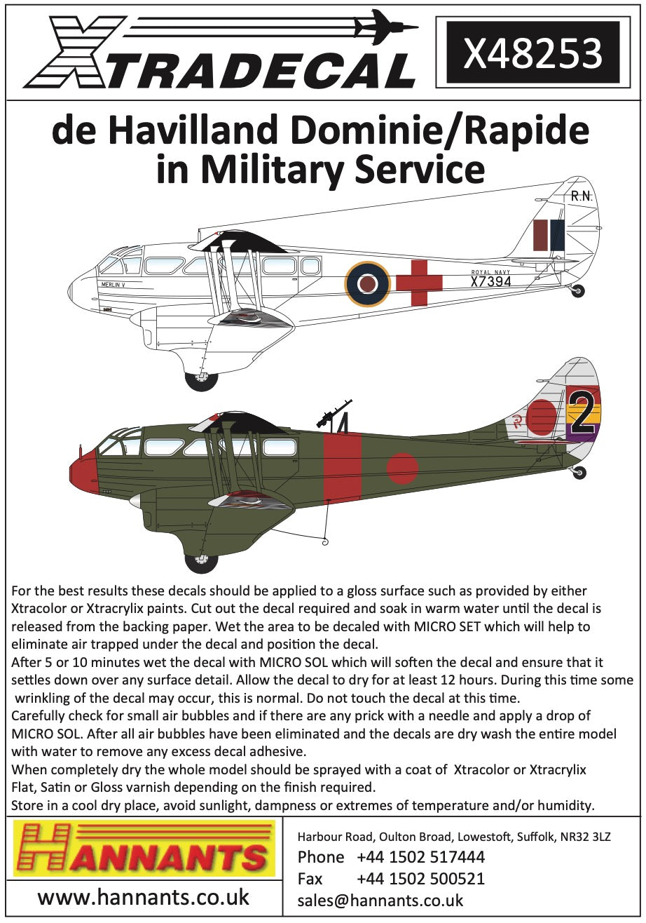 Xtradecal X48253 1:48 de Havilland DH.89 Dragon Rapide / Dominie