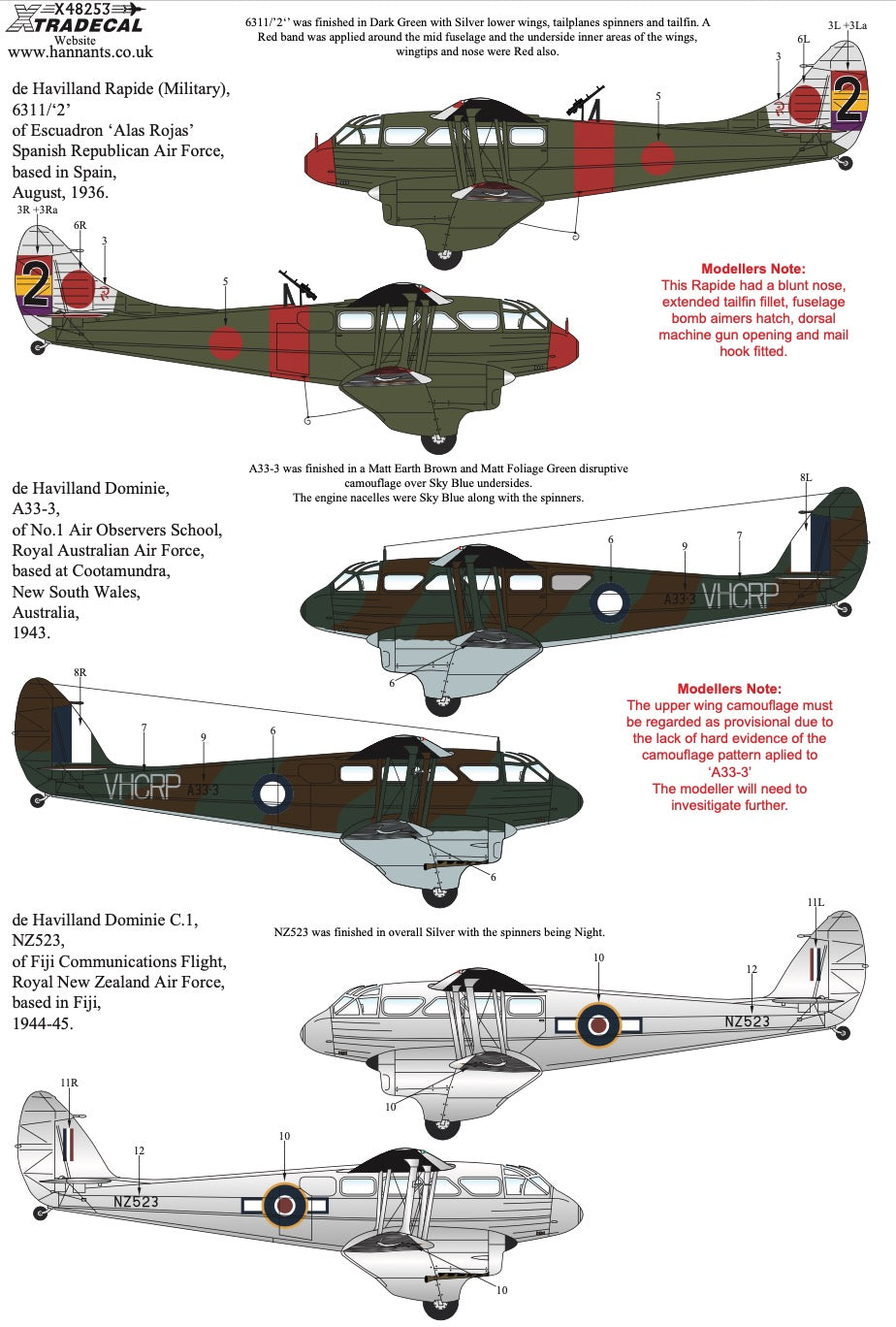 Xtradecal X48253 1:48 de Havilland DH.89 Dragon Rapide / Dominie