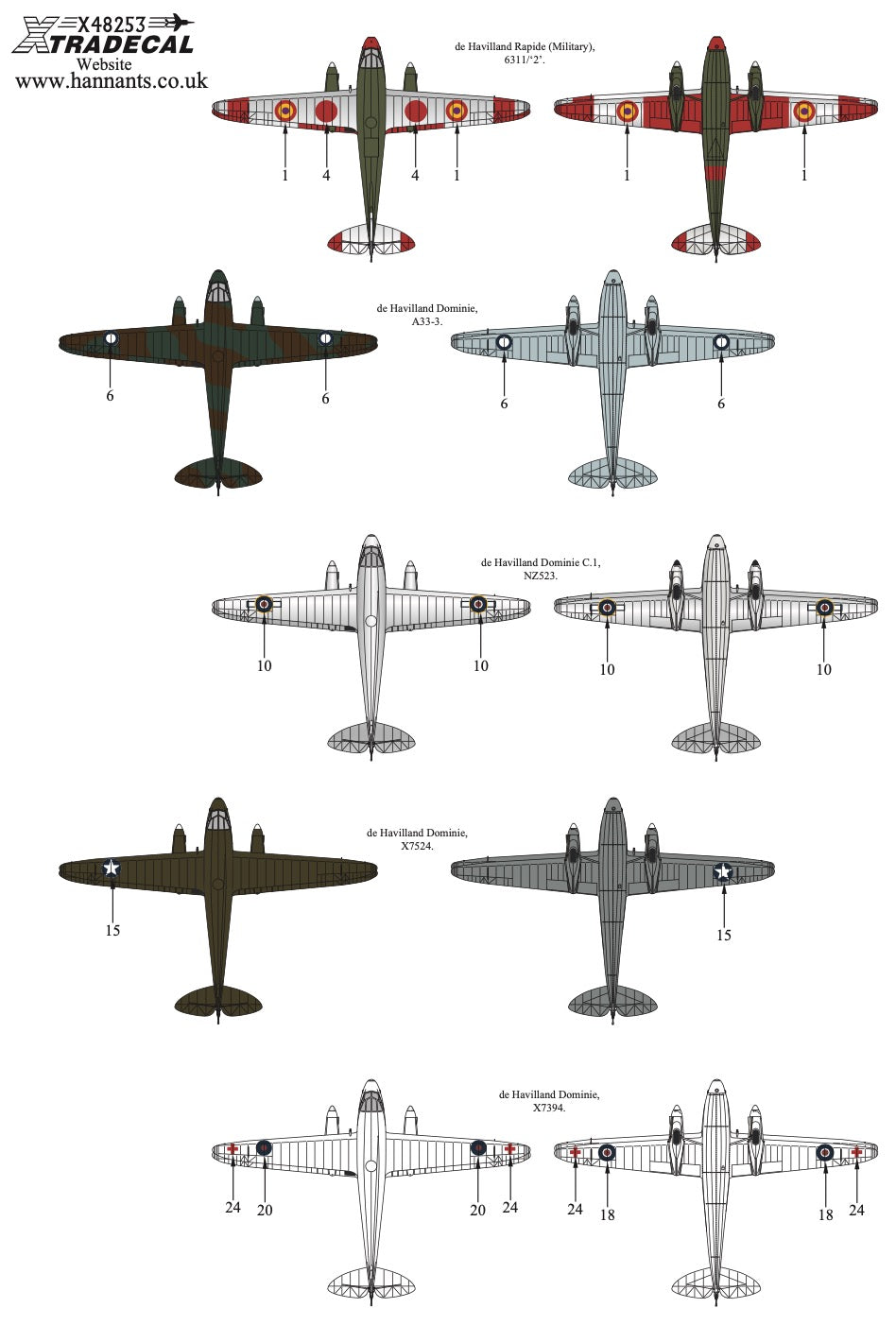 Xtradecal X48253 1:48 de Havilland DH.89 Dragon Rapide / Dominie