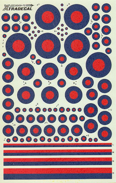 Xtradecal X72009 1:72 Post War RAF Low Vis Red/Blue National Insignia/Roundels & Fin Flashes