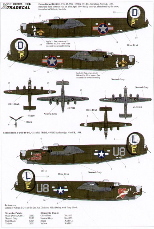 Xtradecal 72025 1:72 Consolidated B-24H Liberator