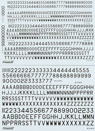 Xtradecal 72065 1:72 RAF Post War Black Serial Letters & Numbers 16", 18", 20", 24", 30", 36" and 48"