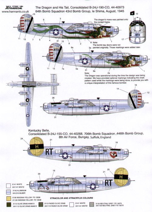 Xtradecal 72082 1:72 Consolidated B-24J Liberator