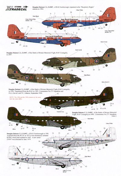 Xtradecal 72084 1:72 Douglas C-47 Dakota Royal Aircraft Establishment & Battle of Britain Memorial Flight