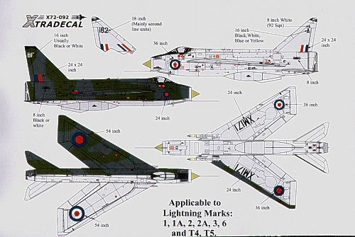 Xtradecal 72092 1:72 BAC/EE Lightning Customising Decal