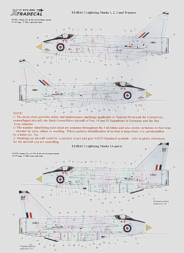 Xtradecal 72096 1:72 BAC/EE Lightning Complete Stencil Data