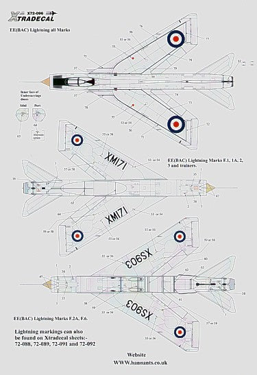 Xtradecal 72096 1:72 BAC/EE Lightning Complete Stencil Data