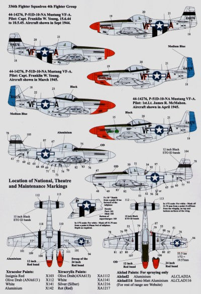 Xtradecal 72099 1:72 North-American P-51D Mustangs from the 4th FG