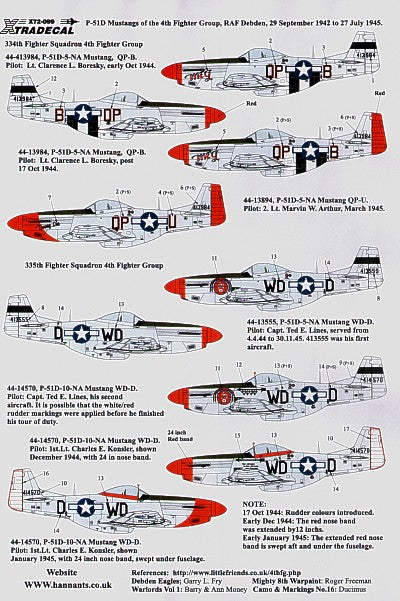 Xtradecal 72099 1:72 North-American P-51D Mustangs from the 4th FG